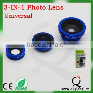5 Colors Cellphone 3 in 1 Lens Kit Fisheye Wide Angle Lens Macro Lens thumbnail-1