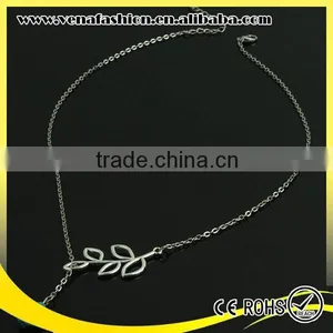 Leaf Water Drop Bead Thick Chain Silver Necklace Designs thumbnail-4