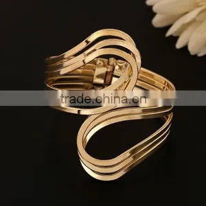 Yellow Gold Plated Statement Punk Fashion Metal Opening Cuff Bangle Bracelet thumbnail-5
