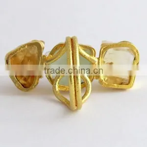 Natural Rough Stone Gold Plated 925 Sterling Silver Ring, Handmade Silver Jewelry , Wholesale Silver Jewelry thumbnail-6