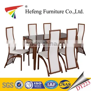 Metal Frame Wood Surface Luxury Tempered Glass Dining Table, Heavy-duty Metal Glass Dining Table and Chairs thumbnail-1