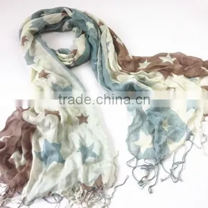 100% Viscose Star Printed Tassel Scarf thumbnail-2