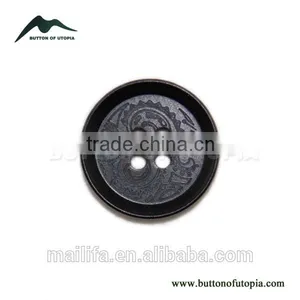 4 Holes Fancy DTM Black, Yellow, Orange Natural Corozo Nut Logo, Figure Engraved on Buttons thumbnail-1