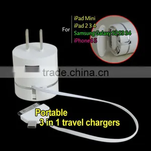 3 in 1 Portable Usb Charger EU US PLUG Usb Wall/car Charger 10 in 1 Multiple Usb Charger Cable Usb Mobile Travel Charger thumbnail-1