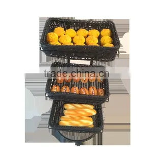 Top Sale Cheap Price 3 Tier Plastic Wicker Basket Fruit Vegetable Display Rack thumbnail-2