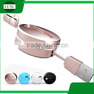 2 in 1 Double Interface Compatible Fast Quick Charger Round Usb Telescopic Data Cable for Iphone and Android Mobile Cell Phone thumbnail-1