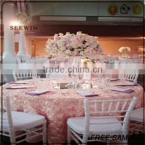 High Quality Exotic Beauty Lycra Round Pink Satin Rosette Table Cloth thumbnail-1