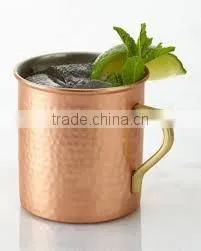 HAMMERED MOSCOW MULE SOLID COPPER STRAIGHT MUG WITH BRASS HANDLE, BPA FREE GENUINE COPPER MUG FOR VODKA thumbnail-1