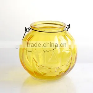 Halloween Theme Pumpkin Glass Candle Holder With Handle thumbnail-2