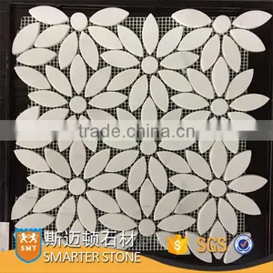Floral Pattern Thassos Marble Mosaic Thickness 1 cm thumbnail-1