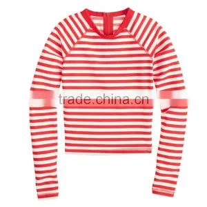 OEM Summer Woman Surf Cycling Couple Sublimated Stripe Cropped Long Sleeve Custom Printed Rash Guard thumbnail-1