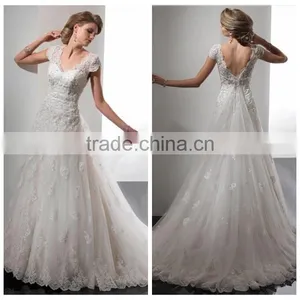 2016 Cap Sleeve Sexy Low Back Lace Wedding Dress Pattern thumbnail-1
