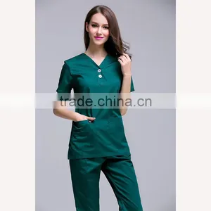 2016 New Arrival Women Short Sleeve Medical Scrub Uniforms Set Beauty Spa Working Clothes Two Plastic Buttons At Centre thumbnail-1