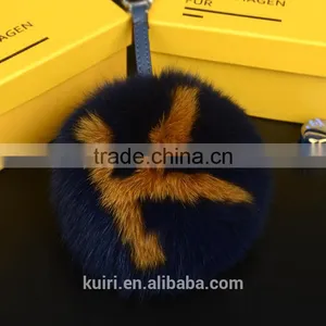 Fur Pom Pom Fluffy Heart Letter 15cm Big Real Full Pelt Fox Fur Ball Keychains Pluffy Bag Bug Women Bag Accessories thumbnail-5