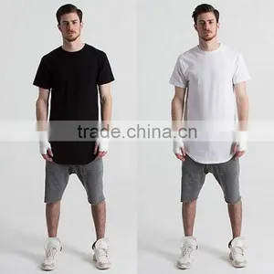 New Men 100 Cotton Plian Long Line t Shirt HipHop Elongated Style Tee thumbnail-2