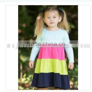 Boutique Kids Turquoise Gray Tier Cotton Dress Children's Long Sleeve Fall Winter Dress Plaint Cotton 0-12Yrs Teen Girl Dress thumbnail-1