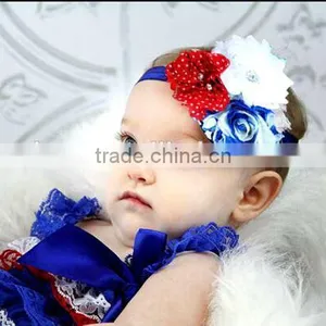 Boutique Handmade 4th July Headband Wholesale In Red Polka Dot, Frayed White, and Blue thumbnail-1
