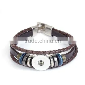 Real Leather Snap Button Bracelets Fit 18mm/20mm Snap Buttons Coffee Silver Tone Round thumbnail-1