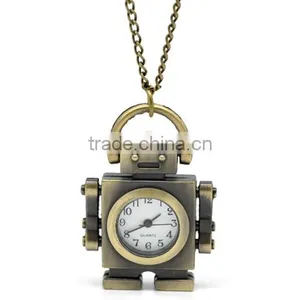 Antique Bronze Necklace Chain Robot Quartz Pocket Watch 85cm(33-1/2"),sold per Pack of 1,8seasons thumbnail-1