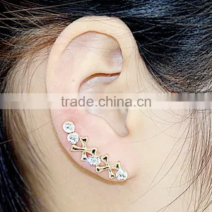 Women Rhinestones Gold Plated Bowknot Piercing Ear Earring Cuff thumbnail-1