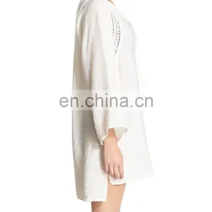 C54 Crochet Trim Women Beach Kaftan Cover-Up Tunic thumbnail-2