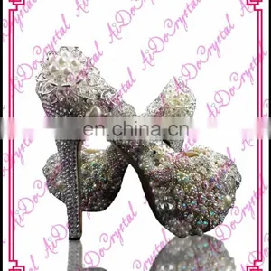 Aidocrystal White Custom Rhinestone Peacock Women Pumps Shoes Bridal Wedding Party Fashion Platform High Heels thumbnail-1