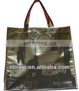 Metallic Colored PP Woven Bag,New Design Shopping Bag With Button, thumbnail-1