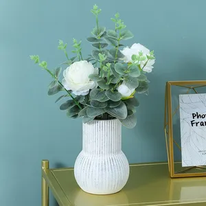 Tall High Quality White Simple Stripe Artificial Flowers Ceramic Vase Artware For Wedding Decoration thumbnail-5