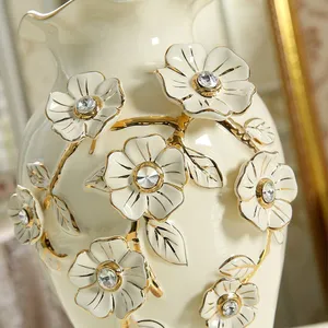 Hand Made Giled White Flower Ceramic Vase Livling Room Decoration For Wedding Gift thumbnail-5