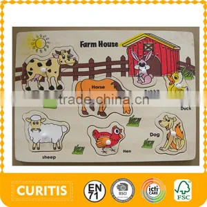EN71-1-2-3 Test BSCI Factory Child Silk- Screen Printing Craft Educational Toy Puzzle Cartoon Toy Knob Wooden 2D Farm Puzzle thumbnail-1