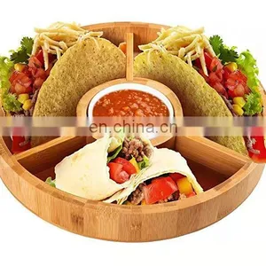 Customized Cheap Natural Bamboo Food Serving Tray 4 Compartment Fruit Plates thumbnail-2