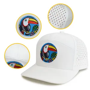 High-End Golf Hat China Manufacturer 7 Panel Leather Patch Baseball Camper Caps thumbnail-1