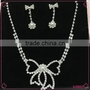 New Arrivals Wedding Silver Bowknot Crystal Bridal Choker Necklace Earring Jewelry Set thumbnail-1
