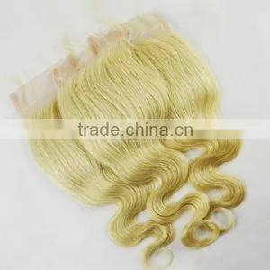 Lace Closure Blonde Hair Bundles With Lace Closure Virgin Hair Silk Base Free Part Closure thumbnail-4