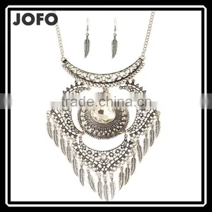 Turkish Jewelry Set Ethnic Antique Silver Choker Necklace With Tassel Leaf Pendant thumbnail-1