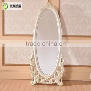 Decorative White Silver Oval Wooden French European Classic Baroque Style Bedroom Large Wooden Vintage Mirror thumbnail-4