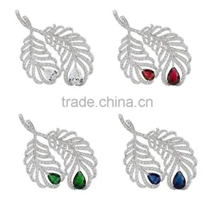 Platinum Plated Vicctorian Leaf in 4 Colors Brooch With AAA+ Cubic Zircon Micro Pave Setting for Women and Men in 4 Colors thumbnail-2