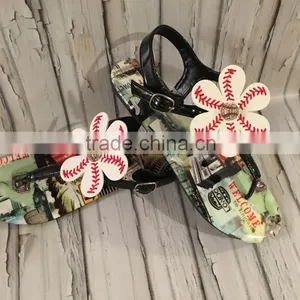 Baseball Softball Flower Sandals T Strap Shoes thumbnail-2