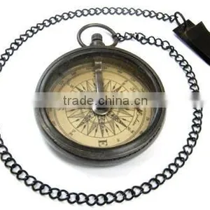 Nautical Antique Solid Brass Compass With Chain 13474 thumbnail-1