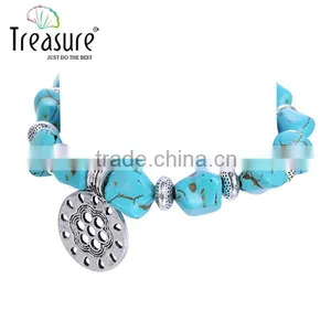 Fashion Jewelry High Quality Turquoise Stone Bracelet With Pendant and Metal Charm Bracelet thumbnail-5