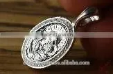 Silver 925 Oval Pendant Icon of St. Mary. Russian Style. Burnished Silver thumbnail-1