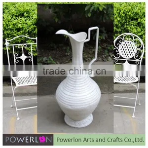 New Product Antique Finished Galvanized Tall Flower Vases With Metal Handle for Decoration thumbnail-1
