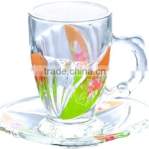 Beautiful Decal Glass Tea Cup Saucer Set thumbnail-2