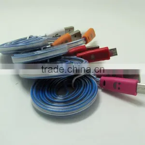 Hot Colorful Smiley Emission Led Light Data Micro Usb Cable Flat Noodle Cable For Htc / Samsung / Huawei Made In China thumbnail-3