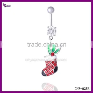 316l Surgical Steel Christmas Socks Dangling Navel Piercing Channel thumbnail-1
