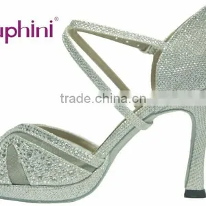 Suphini Silver Glitter Elegant Jeweled Wedding Dance Shoes thumbnail-2