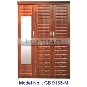 3 Doors Wardrobe With Mirror, Wooden Almirah Designs, MDF Wardrobe Furniture thumbnail-1
