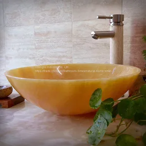 Polished Round Honey Onyx Bathroom Washing Basin YS601-HO thumbnail-2