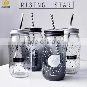 Beverage Creative Juice Drinking Glass Mason Jar With Straw Lid thumbnail-1