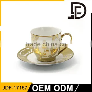 Online OEM Shopping European Types Of Gold Handmade Fine Bone China Coffee Tea Cup And Saucer Set thumbnail-1